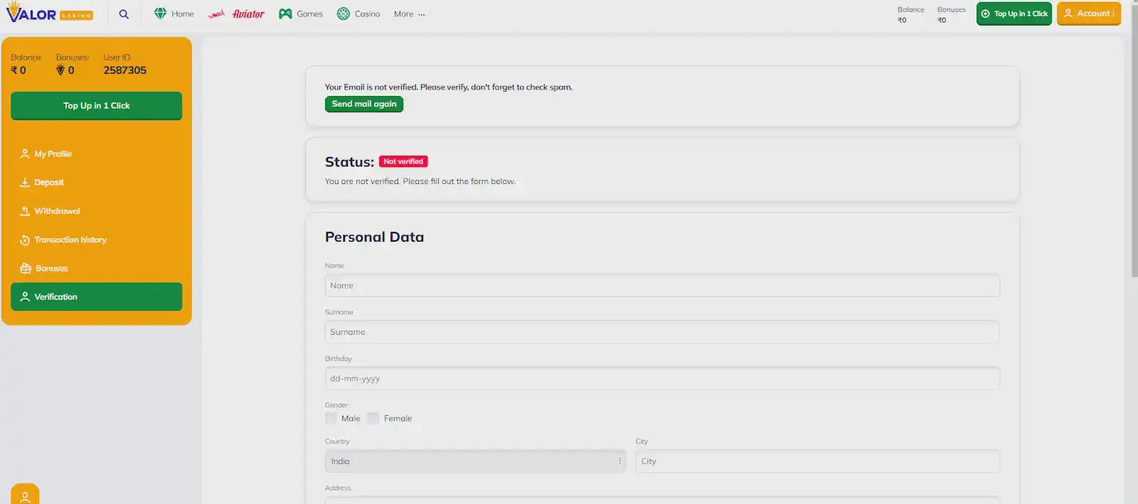 Valor bet login